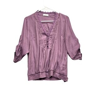 Cache Cache Purple Pintuck Floral Lace Trim Blouse Top Y2K Romantic Size M